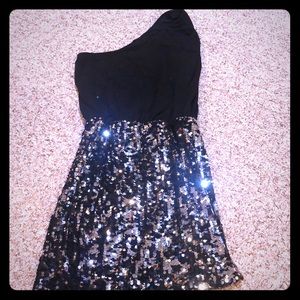 Black and sequin one shoulder party dress